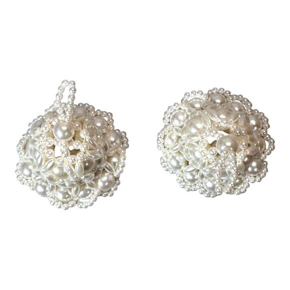 Vintage Handcrafted Pearl Beaded Ornament Bells Holiday Christmas Gift Accent - Picture 2 of 4